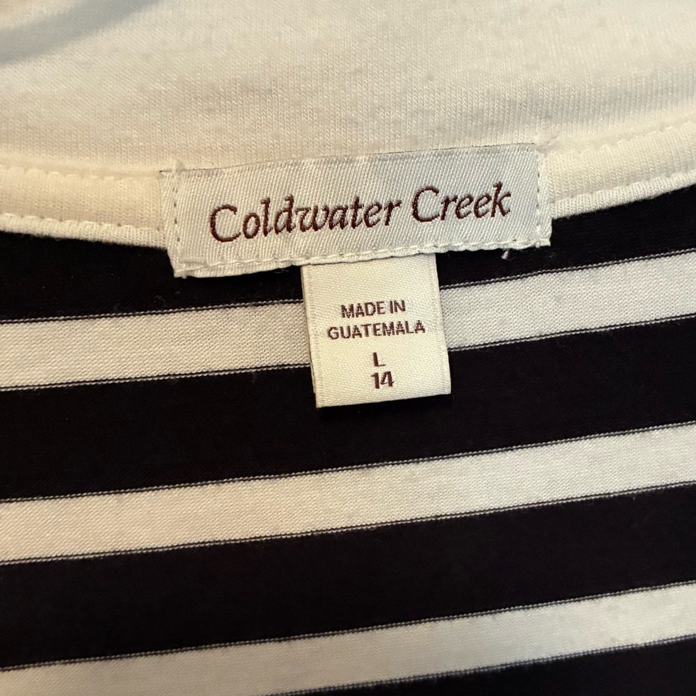 COLDWATER CREEK Prima Knit Black & Cream Striped Button Front Cardigan | Large - Picture 3 of 8